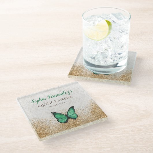 Rustige  Emerald Green Gold Butterfly Glazen Onderzetter (Schuin)