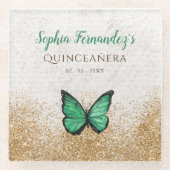 Rustige  Emerald Green Gold Butterfly Glazen Onderzetter (Voorkant)