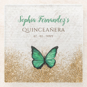 Rustige  Emerald Green Gold Butterfly Glazen Onderzetter