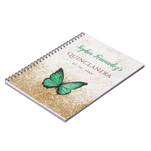 Rustige  Emerald Green Gold Butterfly Notitieboek (Linkerzijde)