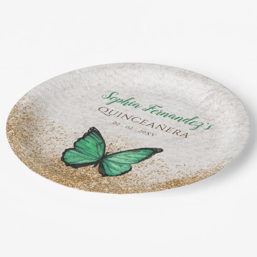Rustige  Emerald Green Gold Butterfly Papieren Bordje (Gekanteld)