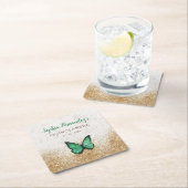 Rustige  Emerald Green Gold Butterfly Squar Kartonnen Onderzetters (Insitu)