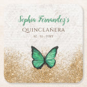 Rustige  Emerald Green Gold Butterfly Squar Kartonnen Onderzetters (Voorkant)