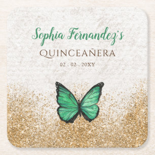 Rustige  Emerald Green Gold Butterfly Squar Kartonnen Onderzetters