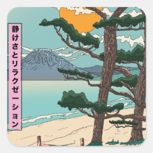 Rustige en ontspannen Japanse rivier. Vierkante Sticker