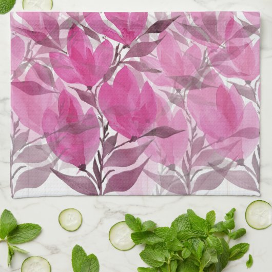 Rustige en roze Waterverf van wilde bloemen Theedoek (Gevouwen)