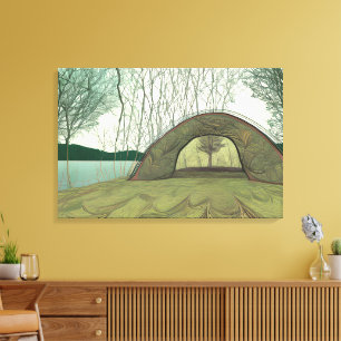 Rustige en vredige camping scene canvas afdruk