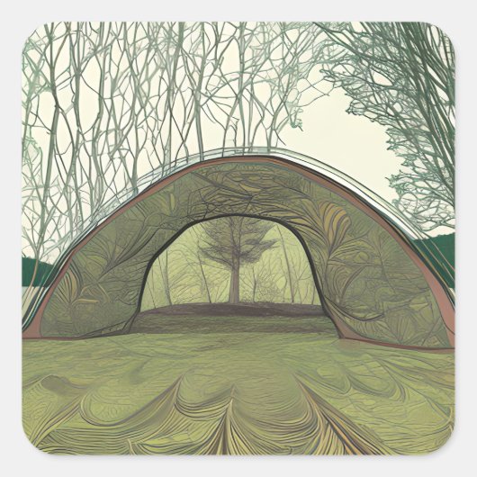 Rustige en vredige camping scene vierkante sticker (Voorkant)