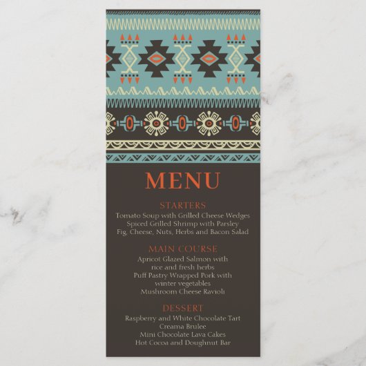 Rustige etnische tribale winterbruiloft menu (Voorkant)