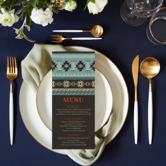 Rustige etnische tribale winterbruiloft menu