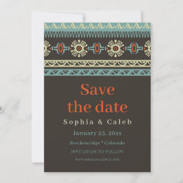 Rustige etnische tribale winterbruiloft save the date