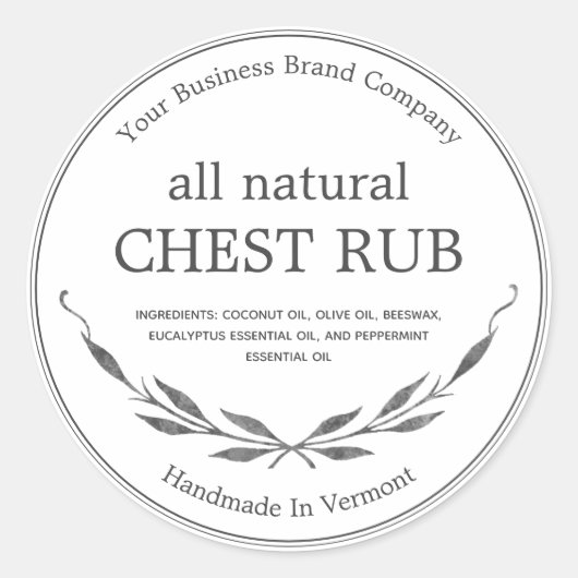 Rustige Eucalyptus Camphor Rub Balm Productlabel Ronde Sticker (Voorkant)