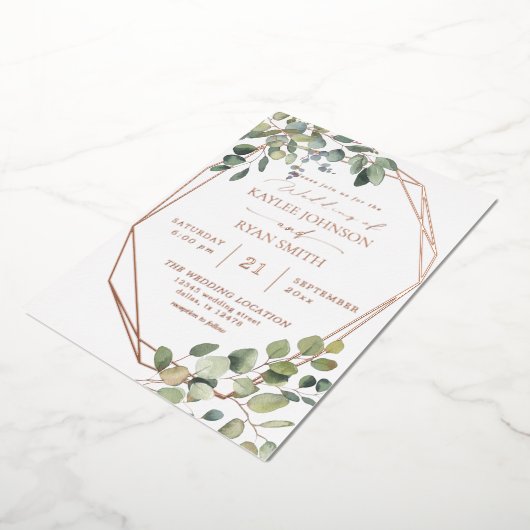 Rustige eucalyptus en gouden Lijsten bruiloft voll Folie Uitnodiging (Gedraaid)