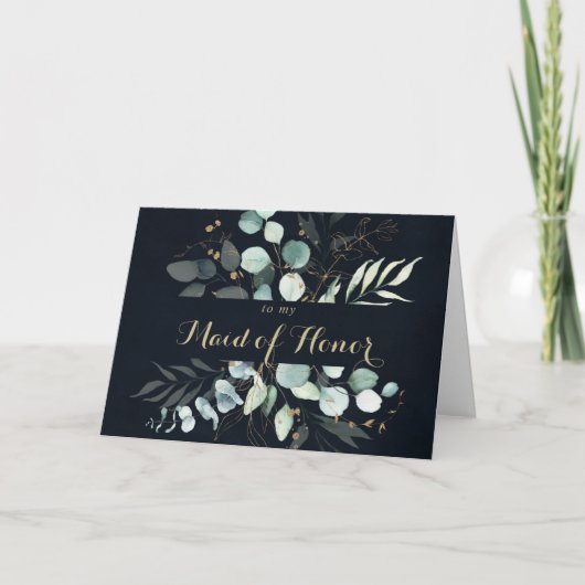 Rustige Eucalyptus Gold Blue Bridal Partij Harteli Bedankkaart (Voorkant)