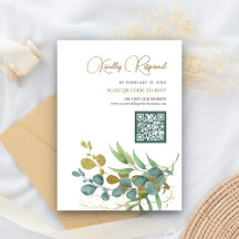 Rustige Eucalyptus Gold Branch QR-code RSVP Wedden