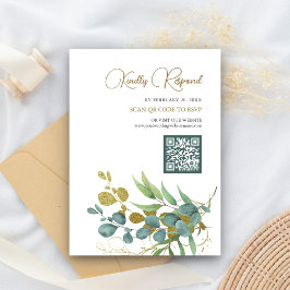 Rustige Eucalyptus Gold Branch QR-code RSVP Wedden Informatiekaartje