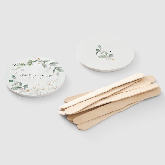 Rustige Eucalyptus Gold Calligrafie Band F Handwaaier (Niet-gemonteerd)