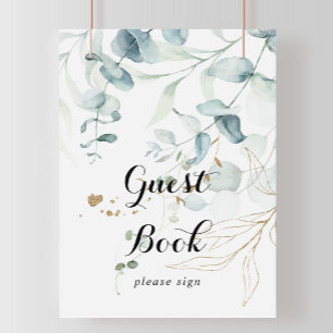 Rustige Eucalyptus Gold Calligraphy Guest Book Sig Poster