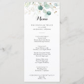 Rustige Eucalyptus Gold Floral Calligraphy Dinner Menu (Voorkant)