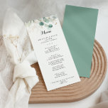 Rustige Eucalyptus Gold Floral Calligraphy Dinner Menu<br><div class="desc">Deze nette eucalyptusgoudflorale kalligrafie-diner is perfect voor een eenvoudige bruiloft. Dit artistieke ontwerp kenmerkt handgetekende gouden florale en waterverf eucalyptusgroene bladeren,  die de natuurlijke schoonheid inspireren.

Deze menukaart wordt gebruikt voor een trouwreceptie,  een repetitief diner,  een vrijgezellenfeest of een andere gebeurtenis.</div>
