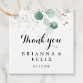 Rustige Eucalyptus Gold Floral Calligraphy Wedding Bedankjes Labels (Voorkant)