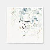 Rustige Eucalyptus Gold Floral Calligraphy Wedding Servet (Voorkant)