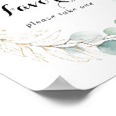 Rustige Eucalyptus Gold Floral Favors Sign Poster (Hoek)