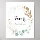 Rustige Eucalyptus Gold Floral Favors Sign Poster (Voorkant)