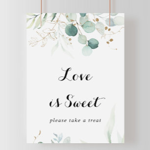 Rustige eucalyptus Gold Floral Love is zoete Sign Poster