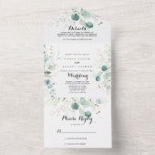 Rustige Eucalyptus Gold Floral Wedding All In One Uitnodiging (Binnen)
