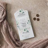 Rustige Eucalyptus Gold Floral Wedding All In One Uitnodiging