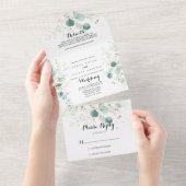Rustige Eucalyptus Gold Floral Wedding All In One Uitnodiging (Afscheurbaar)