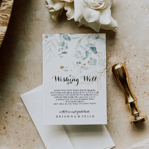 Rustige Eucalyptus Gold Floral Wedding Goed Informatiekaartje