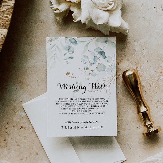 Rustige Eucalyptus Gold Floral Wedding Goed Informatiekaartje