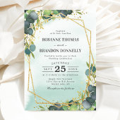 Rustige Eucalyptus Gold Geometric Wedding Kaart