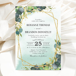 Rustige Eucalyptus Gold Geometric Wedding Kaart