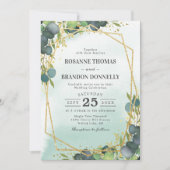 Rustige Eucalyptus Gold Geometric Wedding Kaart (Voorkant)