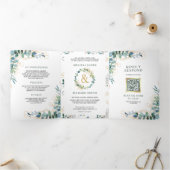 Rustige Eucalyptus Gold in één QR-code bruiloft Drieluik Uitnodiging (Binnen)