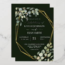 Rustige eucalyptus & Gold Lijst Wedding Green Real Folie Uitnodiging