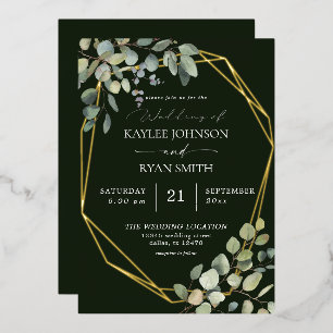 Rustige eucalyptus & Gold Lijst Wedding Green Real Folie Uitnodiging
