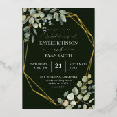Rustige eucalyptus & Gold Lijst Wedding Green Real Folie Uitnodiging (Voorkant)