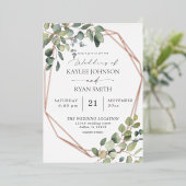 Rustige eucalyptus & Gold Lijst Wedding Real Folie Uitnodiging (Staand Voorkant)