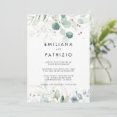 Rustige Eucalyptus Gold Rug & Front Wedding Kaart (Staand voorkant)