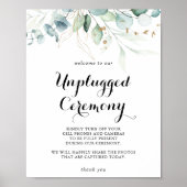 Rustige Eucalyptus Gold Unplugged Ceremony Sign Poster (Voorkant)