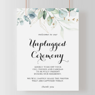 Rustige Eucalyptus Gold Unplugged Ceremony Sign Poster