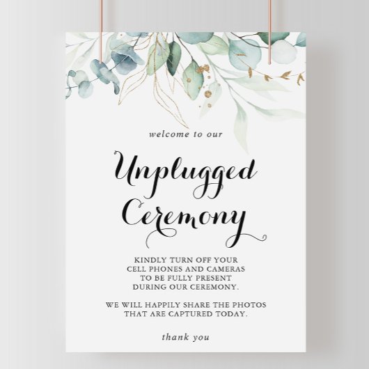 Rustige Eucalyptus Gold Unplugged Ceremony Sign Poster