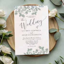 Rustige Eucalyptus Green & Coral Waterverf Wedding Kaart