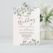 Rustige Eucalyptus Green & Coral Waterverf Wedding Kaart (Staand voorkant)