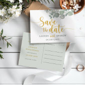 Rustige Eucalyptus Green/Gold Wedding Save the Dat Briefkaart