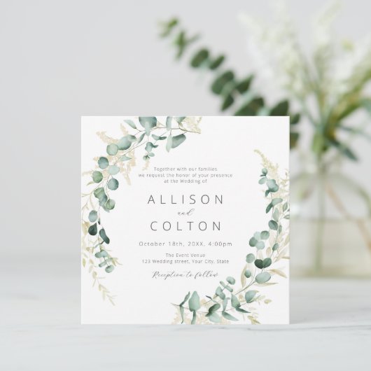 rustige eucalyptus greenery boho bruiloft kaart (Staand voorkant)